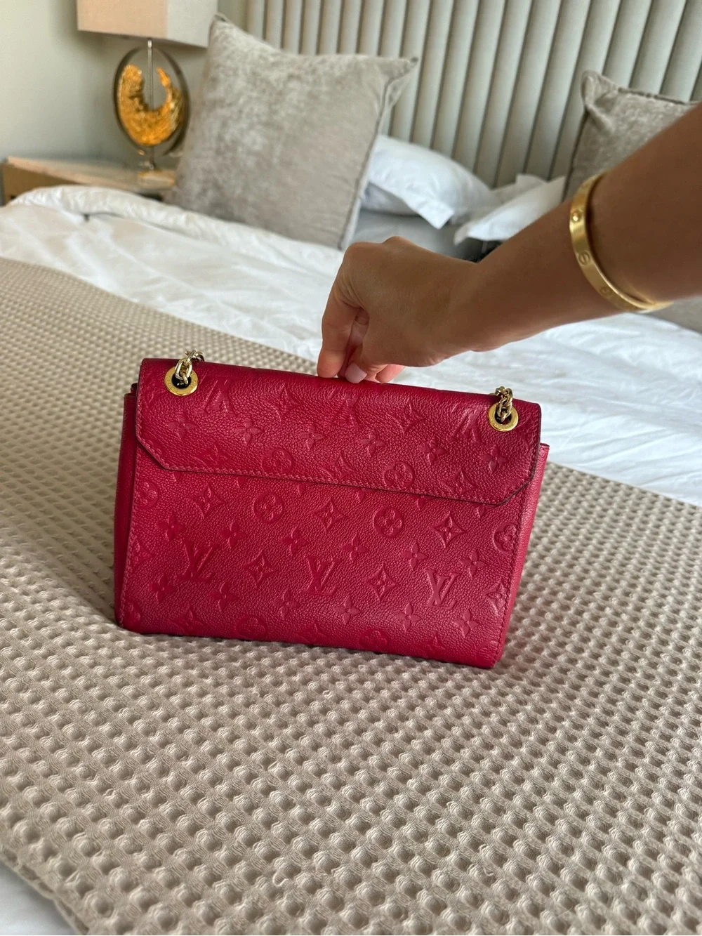 Louis Vuitton Red Monogram Empreinte Vavin PM Crossbody with Gold Hardware
